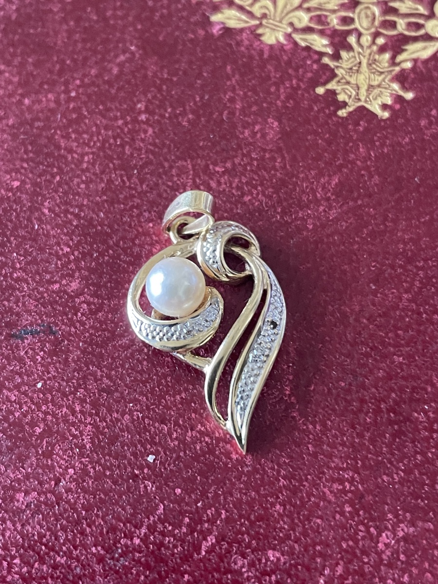 Pendentif or , perle et diamants -photo-8
