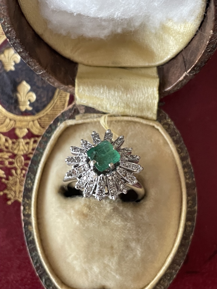 Bague jupe or émeraude et diamants -photo-3