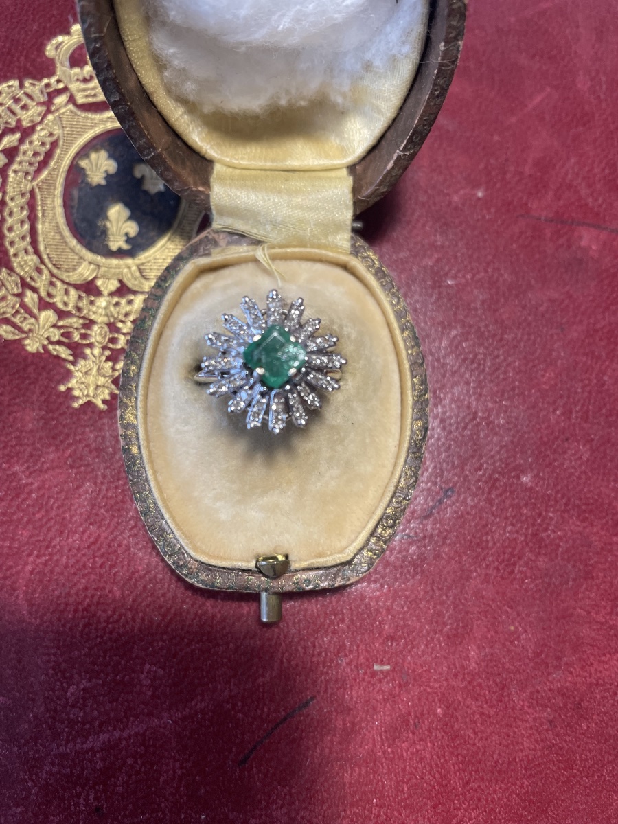 Bague jupe or émeraude et diamants -photo-2