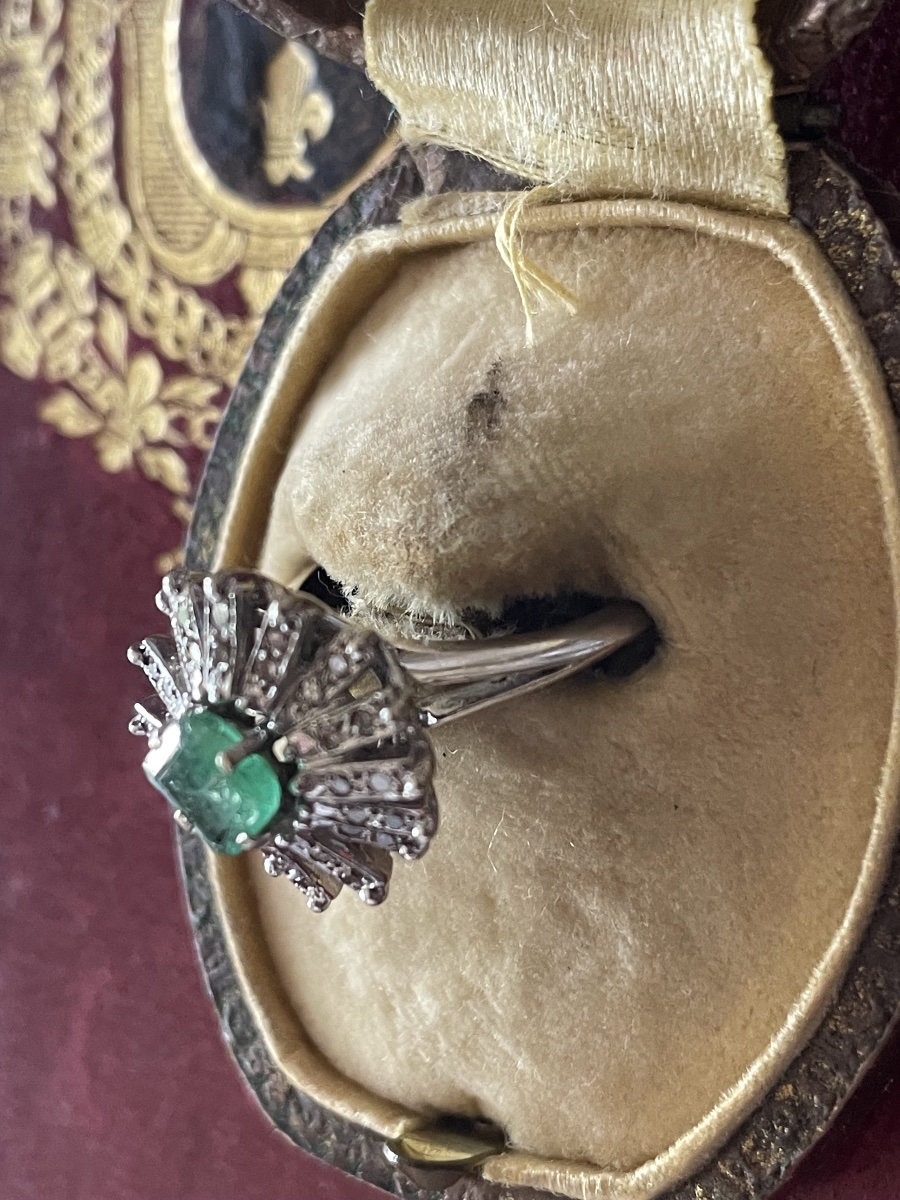 Bague jupe or émeraude et diamants -photo-8
