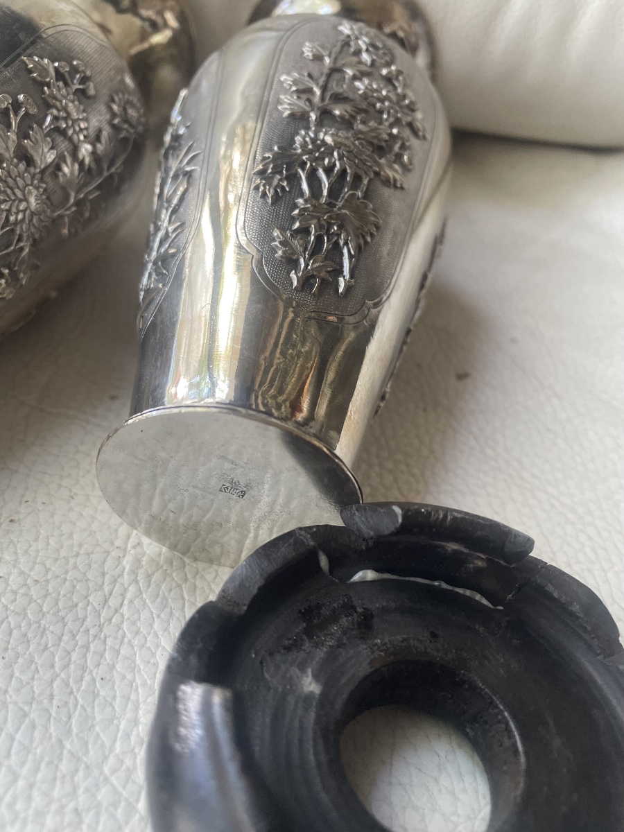 Pair Of Asian Silver Vases -photo-5