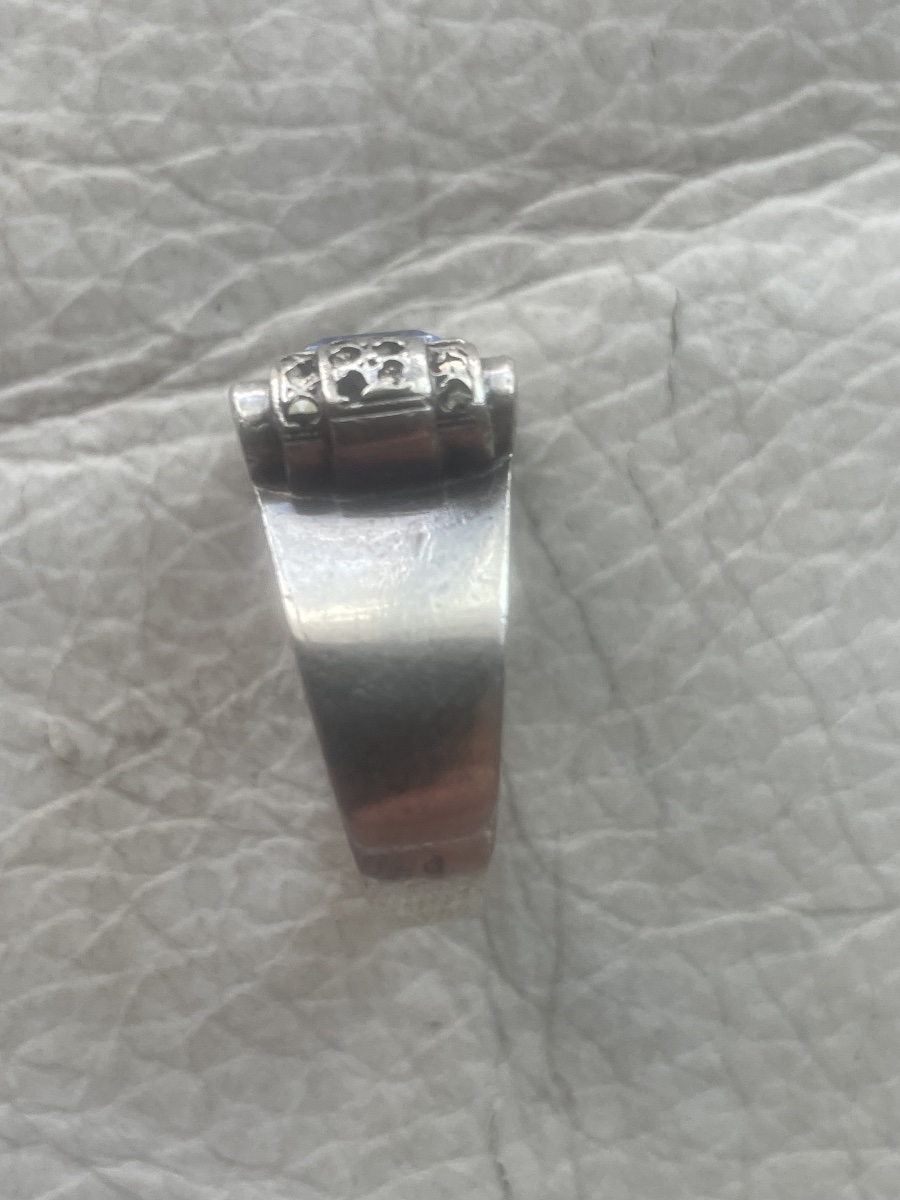 Silver Ring With Navy Blue Accent -photo-3