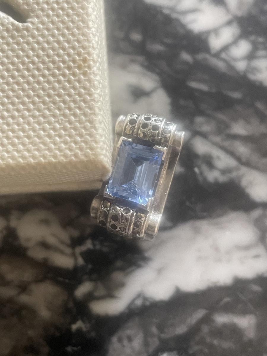 Silver Ring With Navy Blue Accent -photo-3
