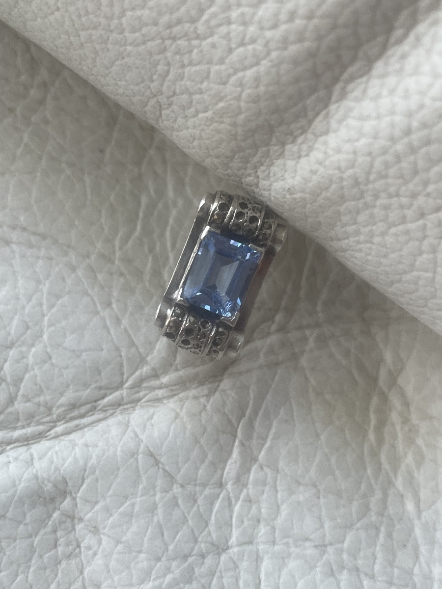 Silver Ring With Navy Blue Accent -photo-5