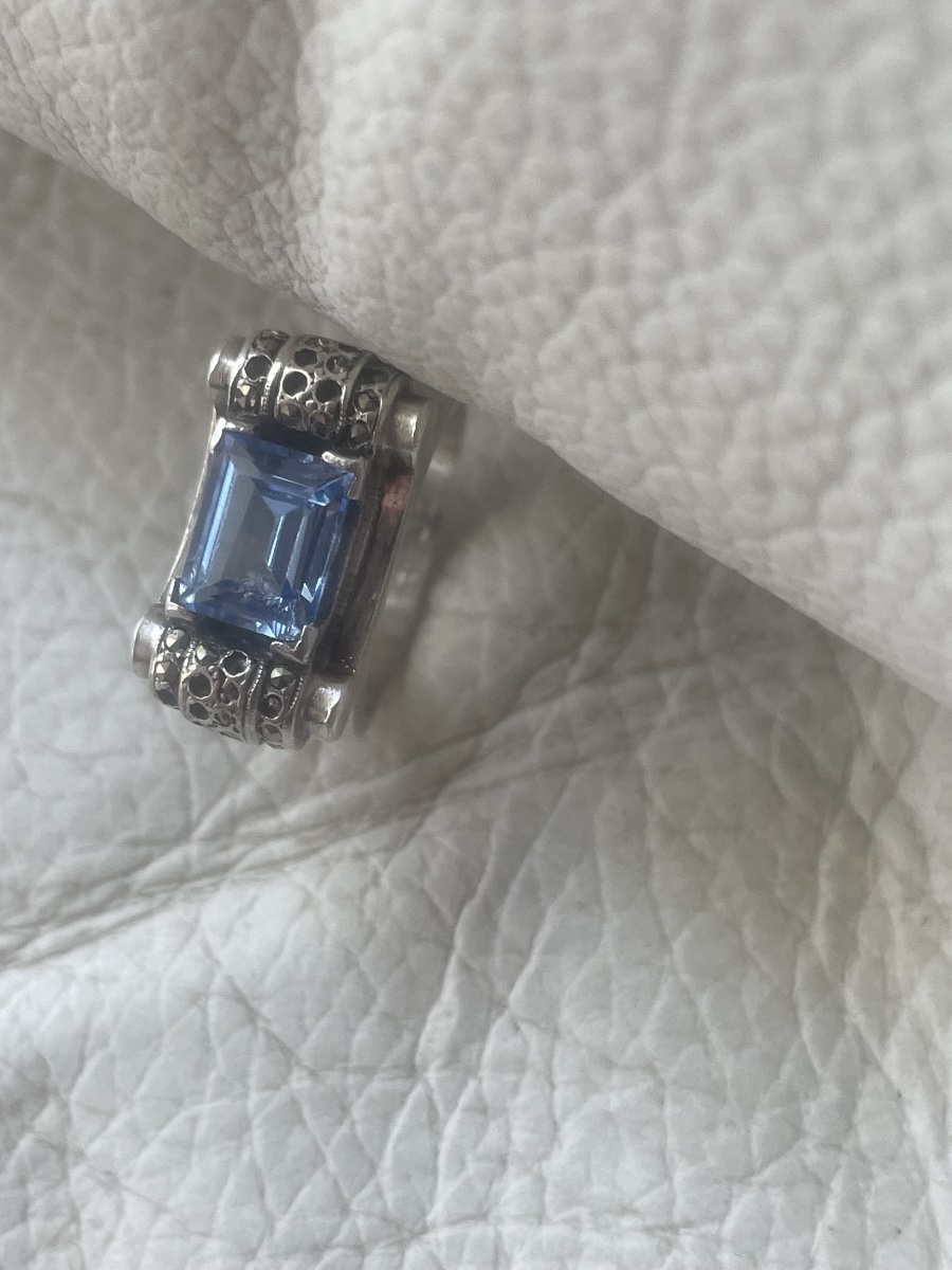 Silver Ring With Navy Blue Accent -photo-6