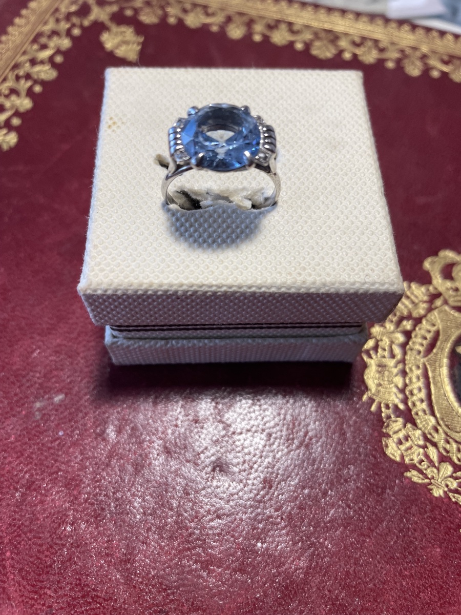 Bague or blanc et aiguë marine -photo-2