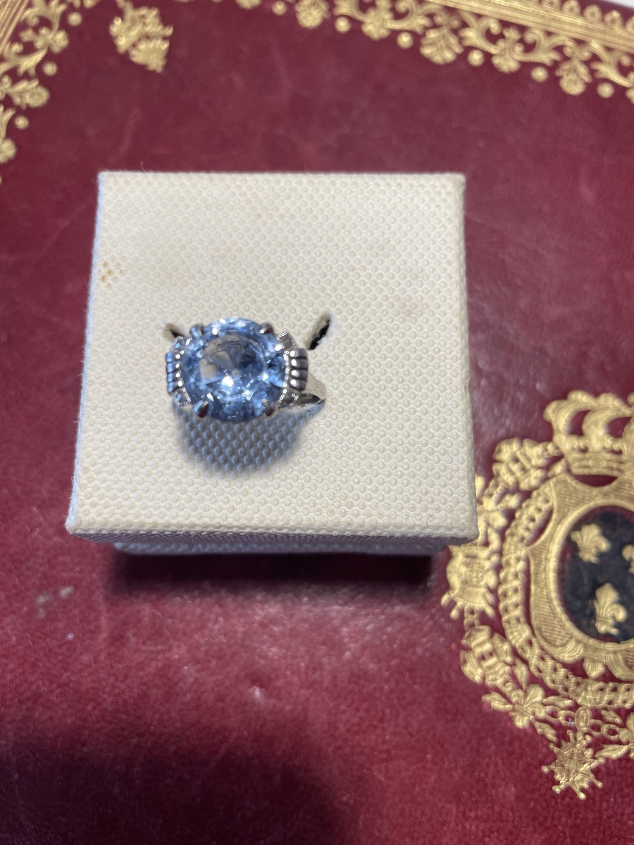 Bague or blanc et aiguë marine -photo-3