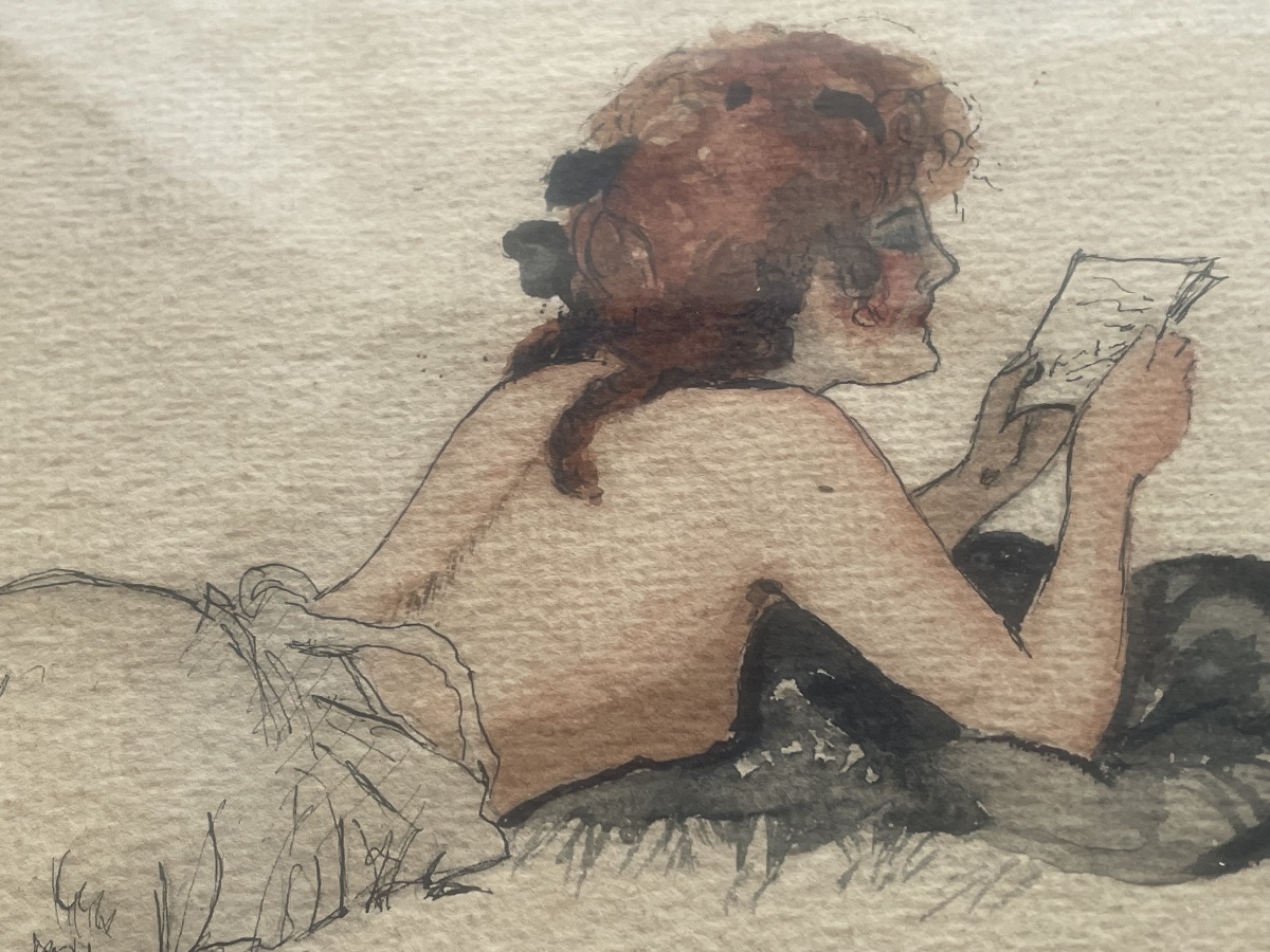 Drawing Of A Nude Woman Reading -photo-3