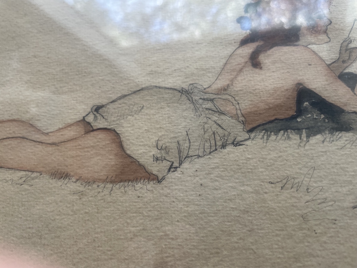 Drawing Of A Nude Woman Reading -photo-3