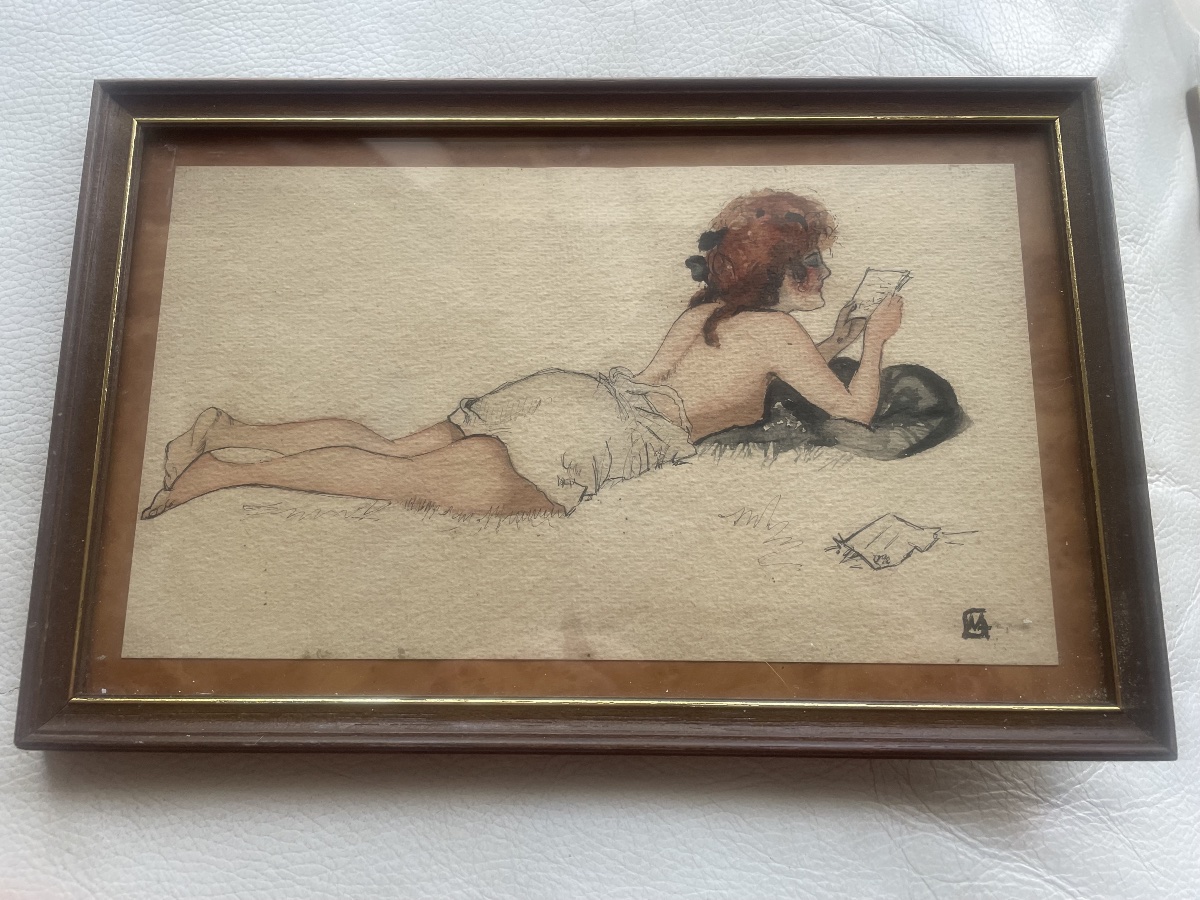 Drawing Of A Nude Woman Reading 