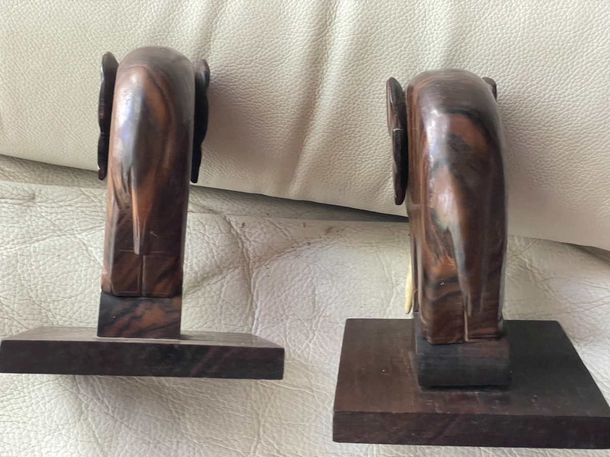 Pair Of Elephant-shaped Bookends Made Of Rio Rosewood -photo-6