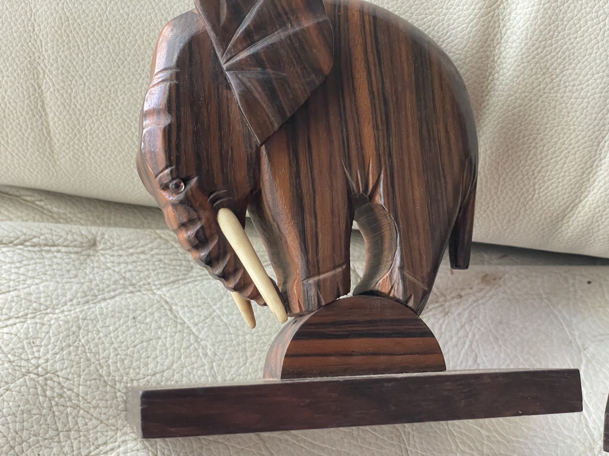 Pair Of Elephant-shaped Bookends Made Of Rio Rosewood -photo-7