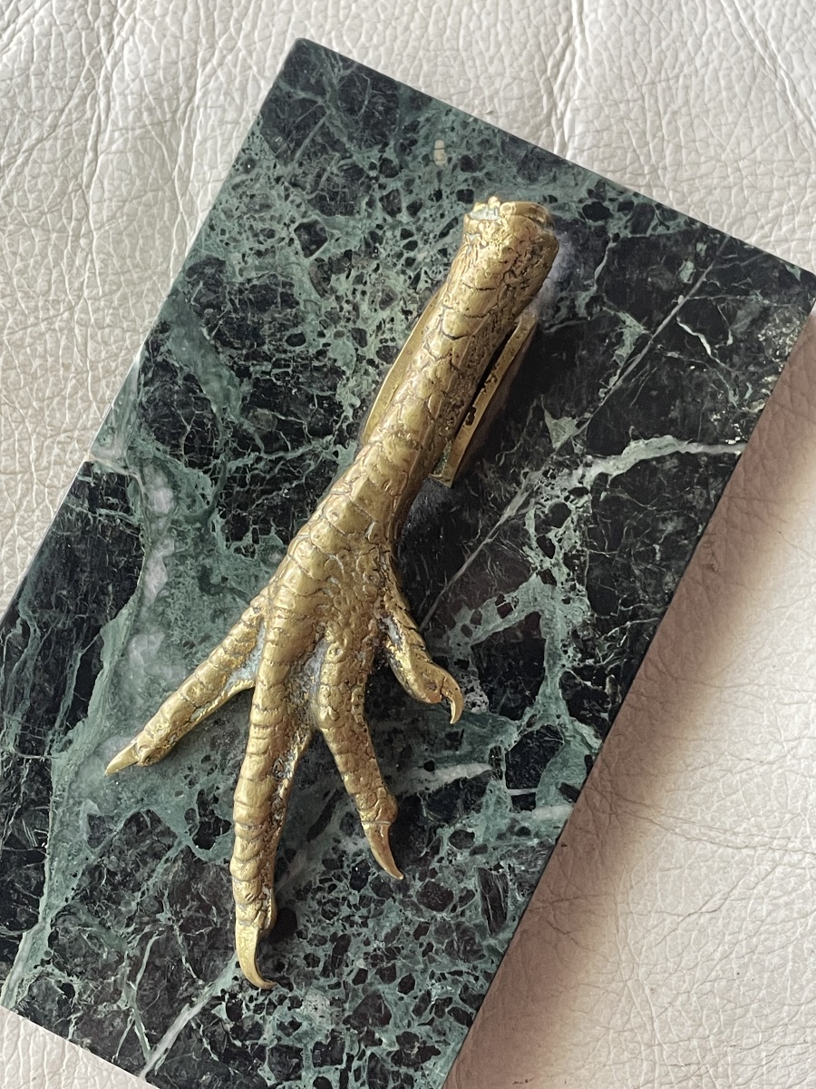Gold-bronze And Marble Chicken-shaped Paperweight -photo-2