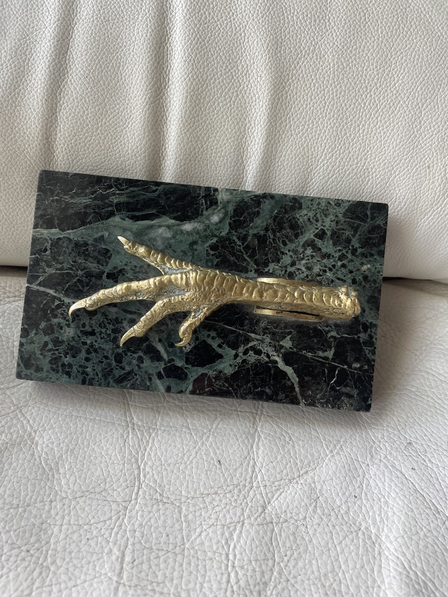 Gold-bronze And Marble Chicken-shaped Paperweight -photo-4