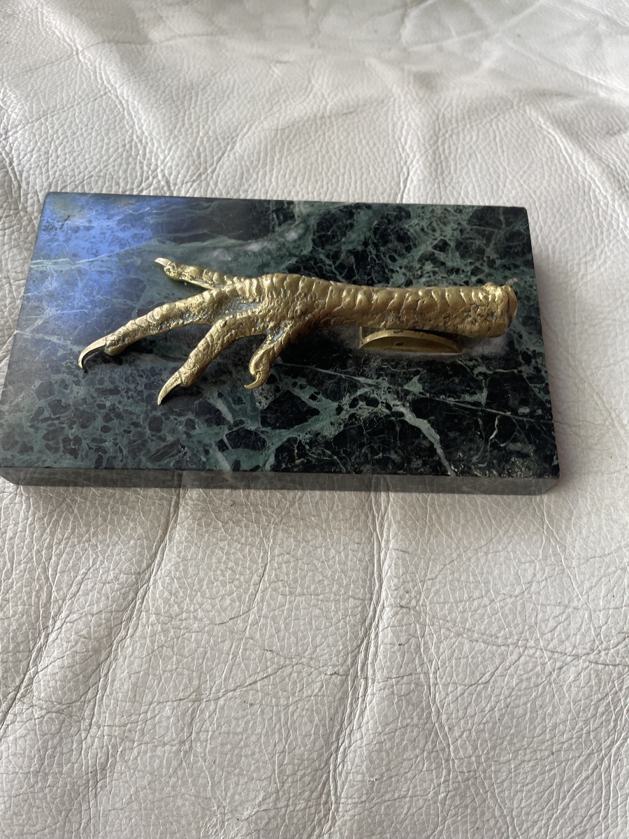 Gold-bronze And Marble Chicken-shaped Paperweight -photo-2