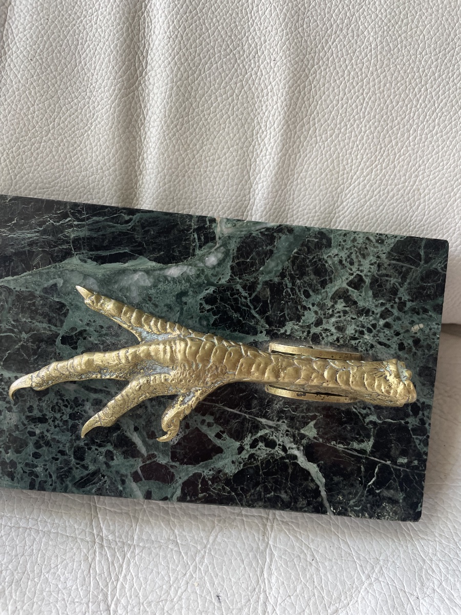Gold-bronze And Marble Chicken-shaped Paperweight -photo-5