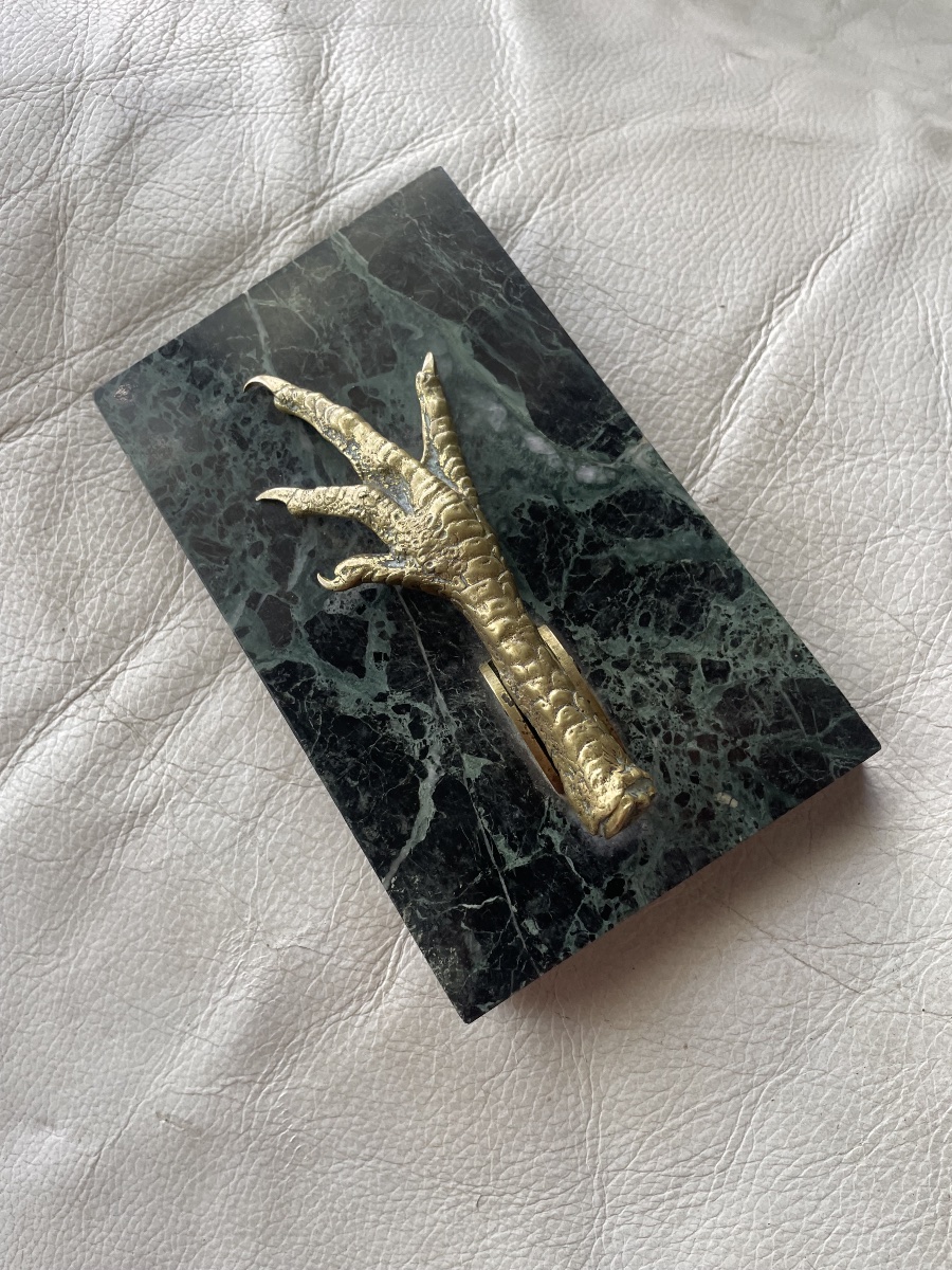 Gold-bronze And Marble Chicken-shaped Paperweight -photo-6