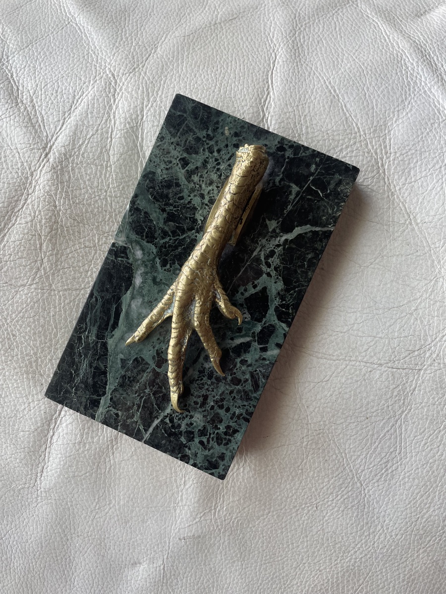 Gold-bronze And Marble Chicken-shaped Paperweight -photo-7