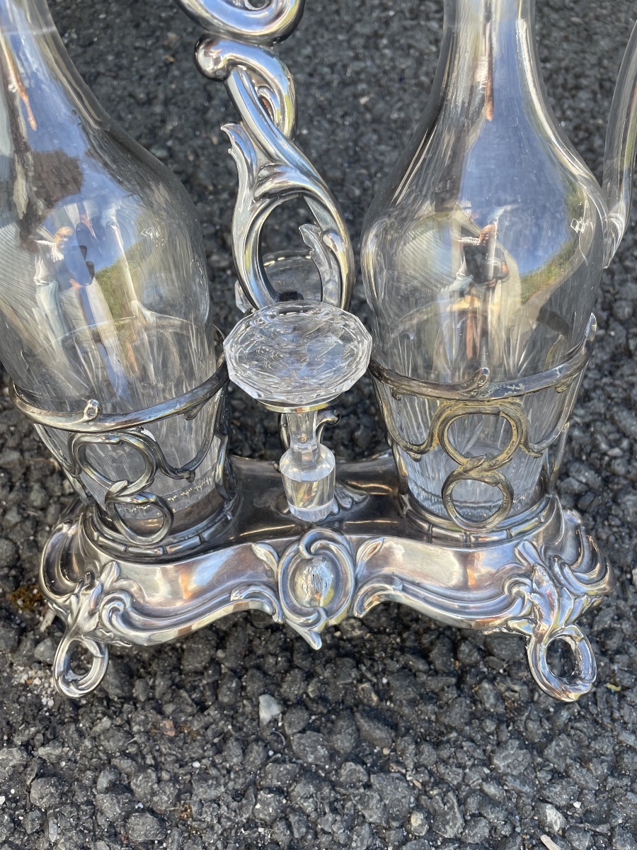 Silver-plated Metal And Crystal Oil And Vinegar Set -photo-2