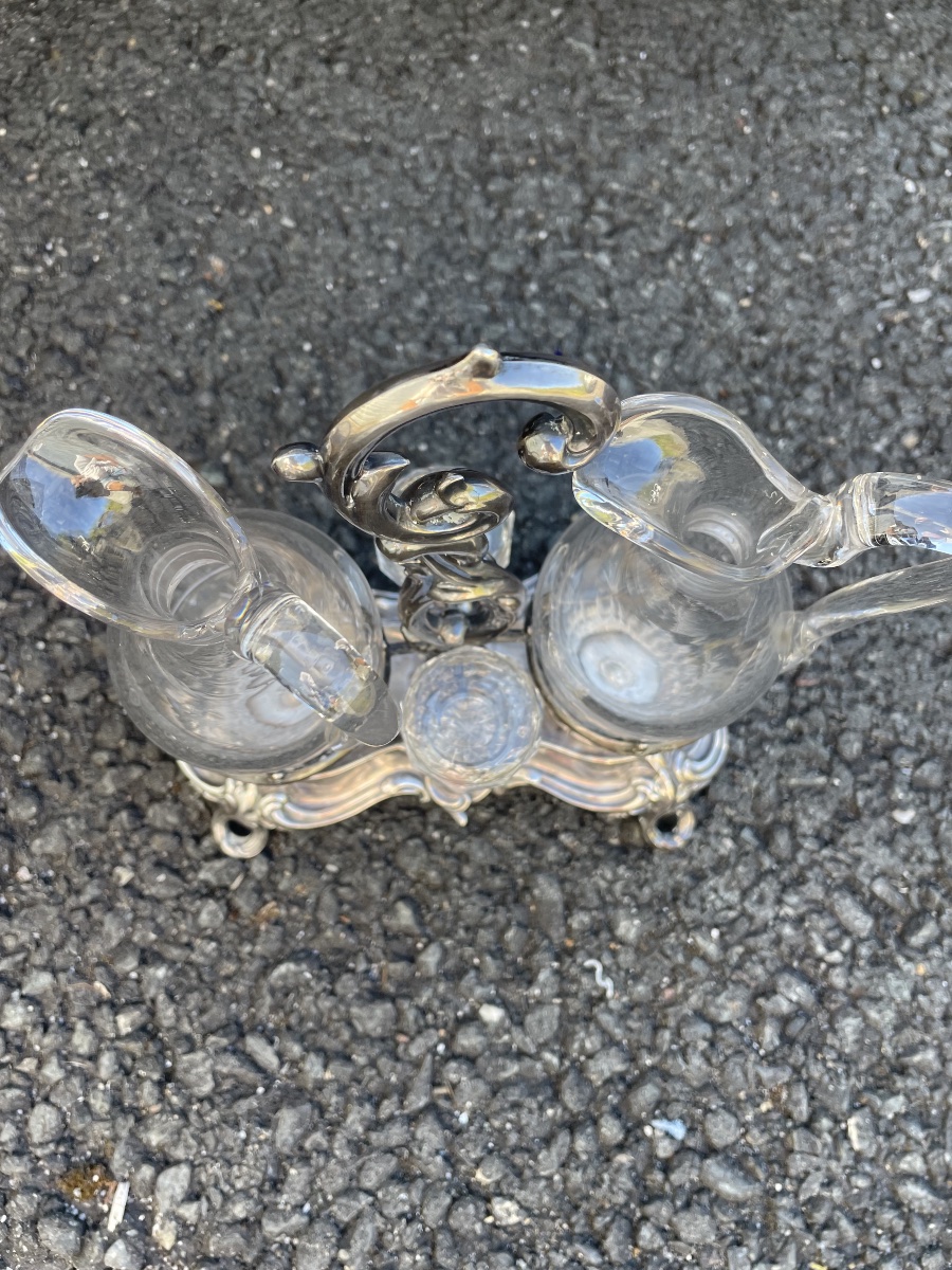 Silver-plated Metal And Crystal Oil And Vinegar Set -photo-3