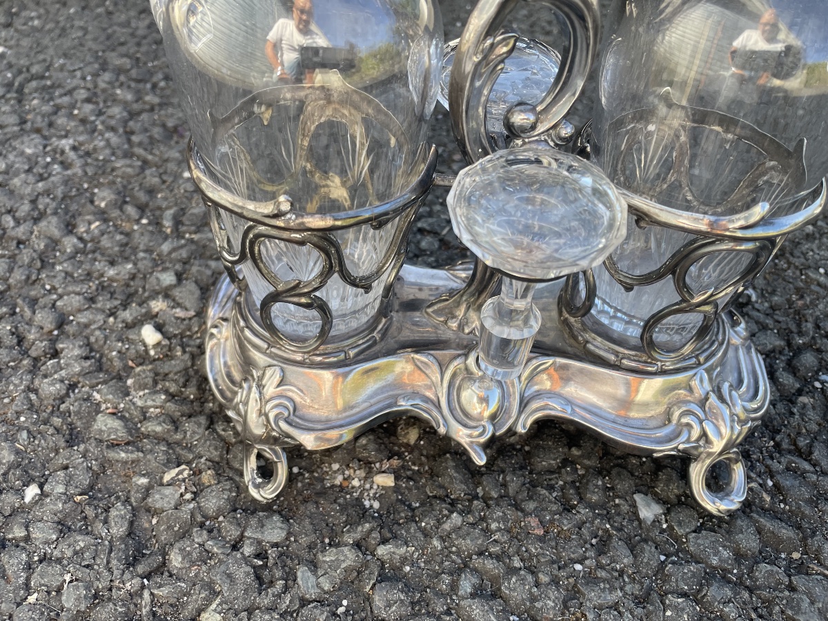 Silver-plated Metal And Crystal Oil And Vinegar Set -photo-2