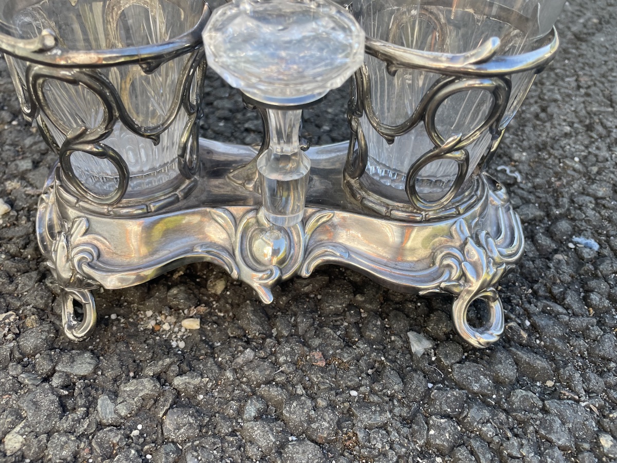 Silver-plated Metal And Crystal Oil And Vinegar Set -photo-3