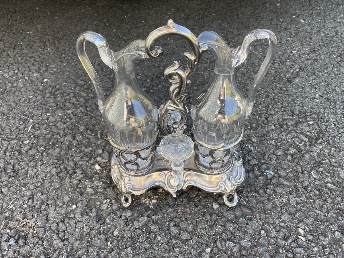 Silver-plated Metal And Crystal Oil And Vinegar Set -photo-8