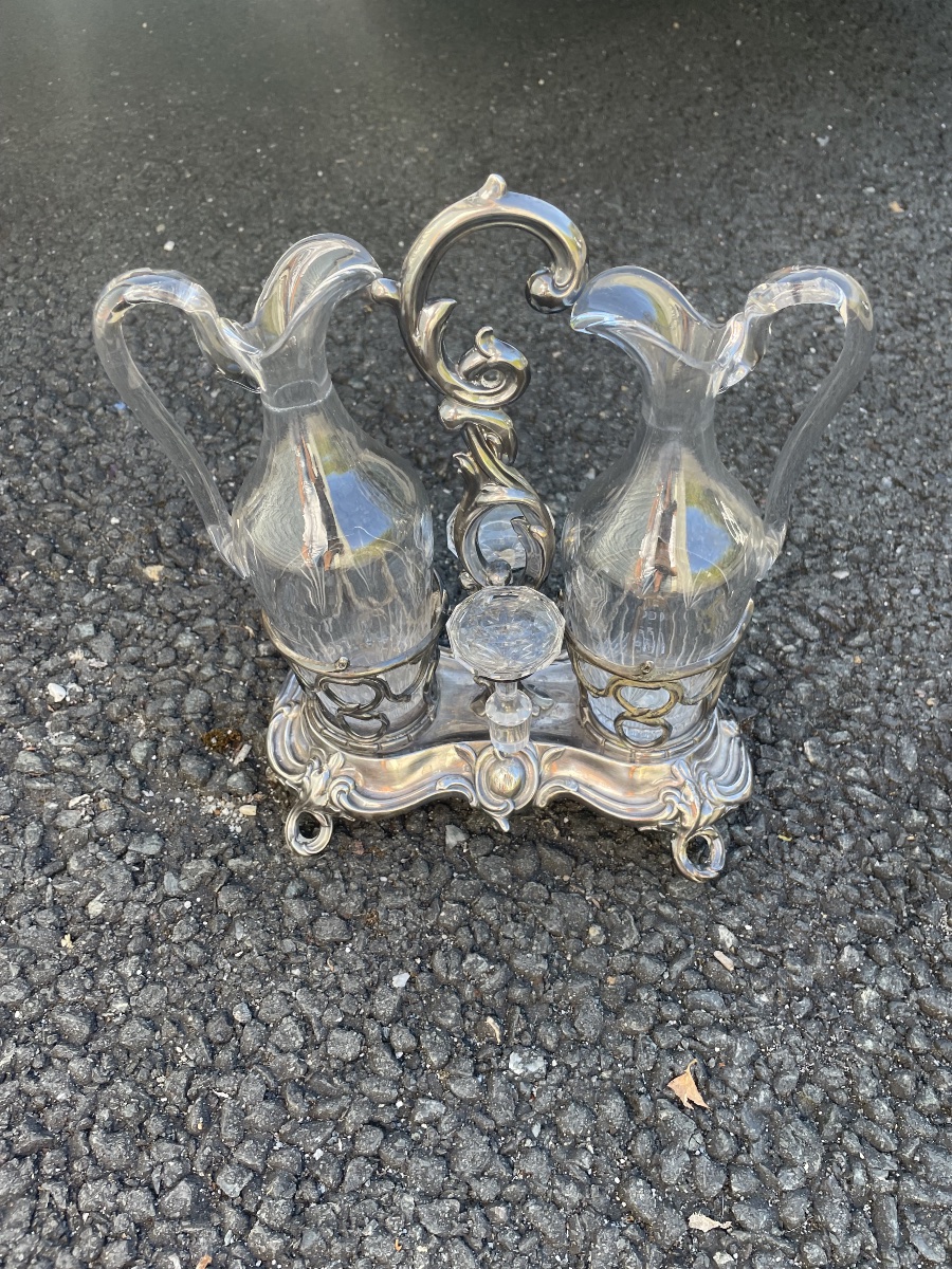 Silver-plated Metal And Crystal Oil And Vinegar Set 