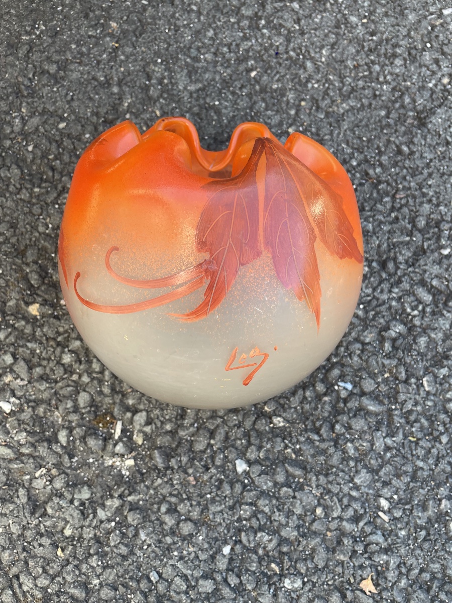 Glass Paste Vase With Chestnut Leaves -photo-4