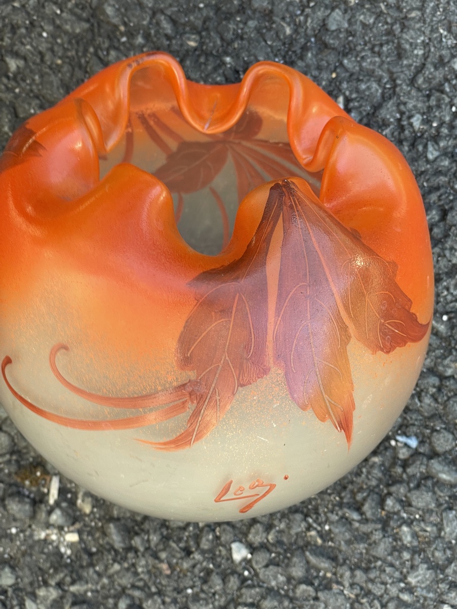 Glass Paste Vase With Chestnut Leaves -photo-5