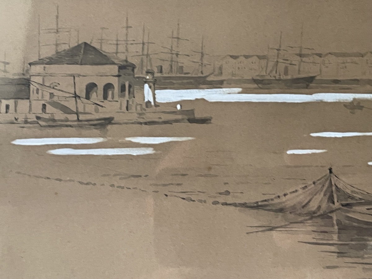 Drawing By Louise Abbema: The Harbor And Boats -photo-3