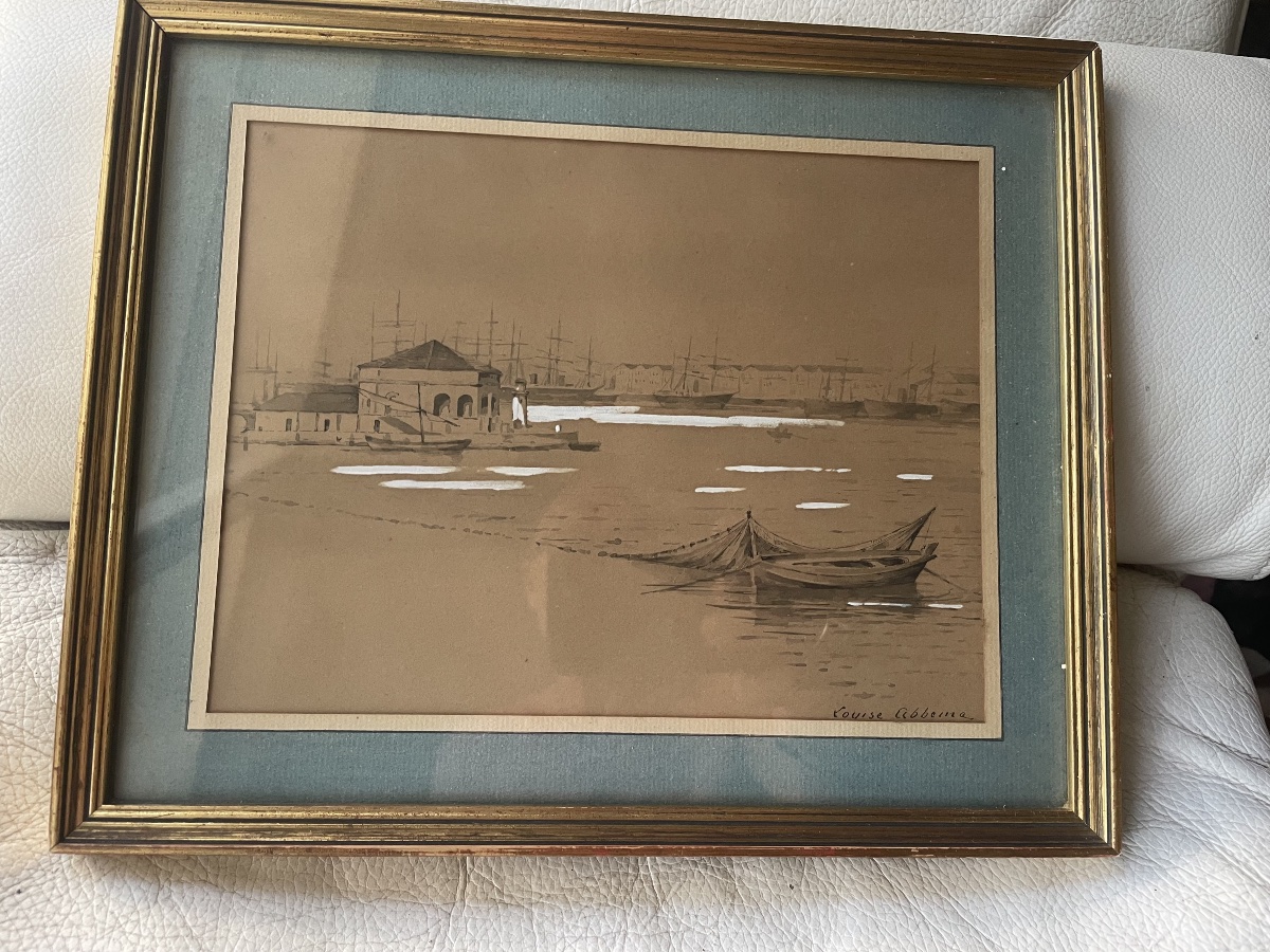 Drawing By Louise Abbema: The Harbor And Boats -photo-4