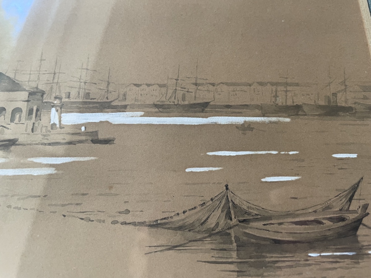 Drawing By Louise Abbema: The Harbor And Boats -photo-3