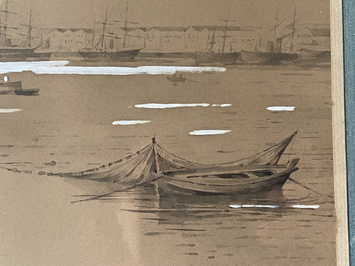 Drawing By Louise Abbema: The Harbor And Boats -photo-6