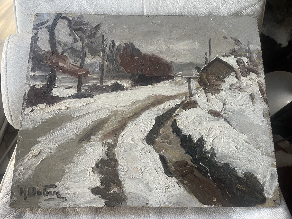 Tableau double face de Dubuc  la neige et troupeau de vaches -photo-2