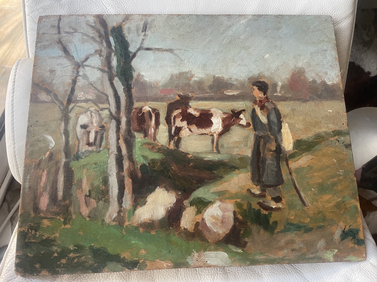 Tableau double face de Dubuc  la neige et troupeau de vaches -photo-6