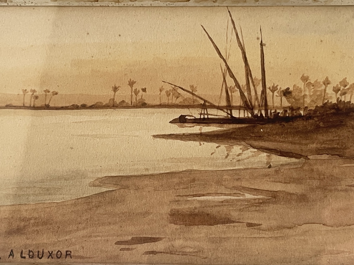Dessin orientaliste . Le Nil à Louxor -photo-2