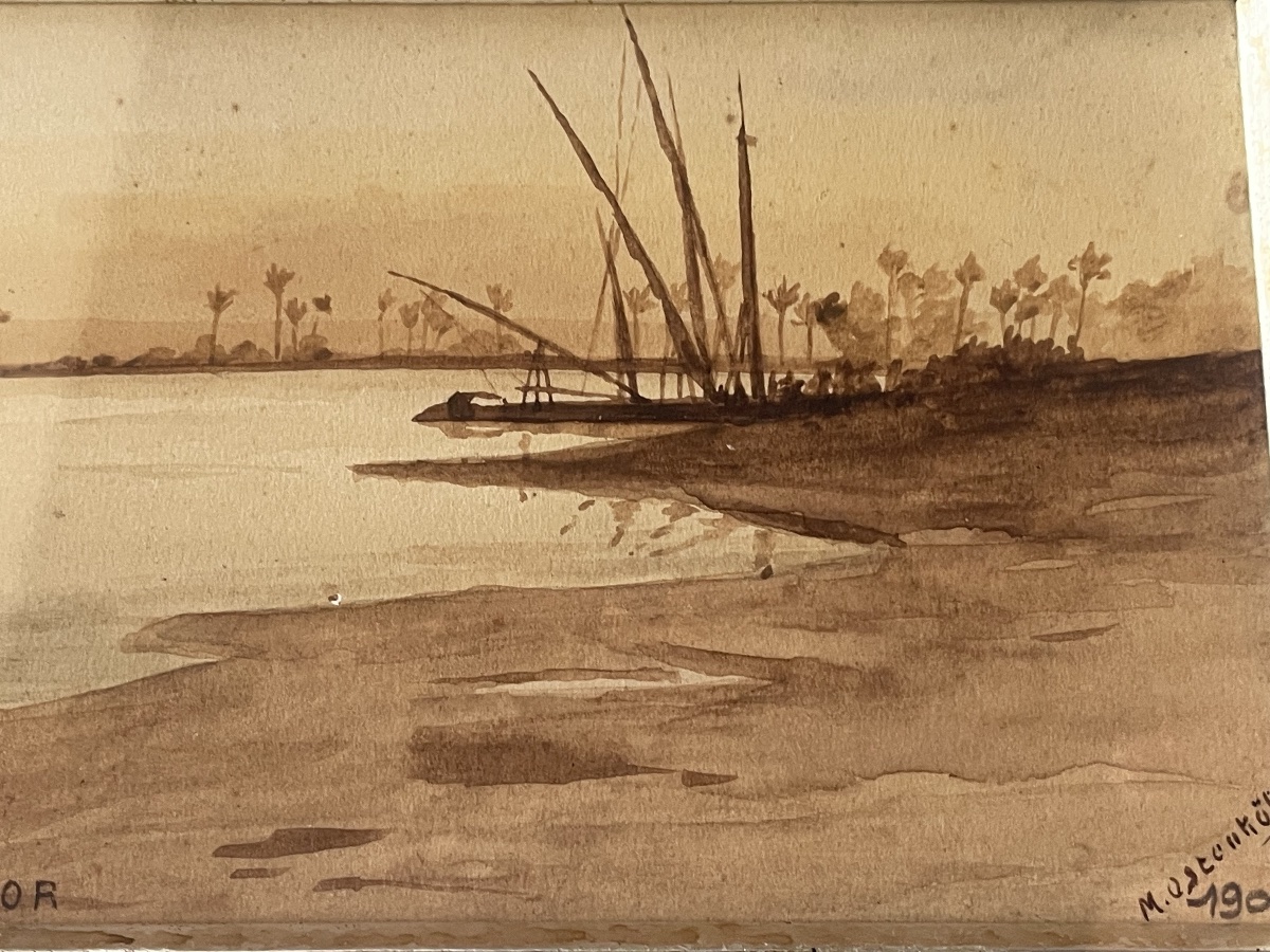 Dessin orientaliste . Le Nil à Louxor -photo-6