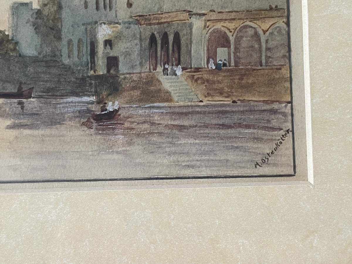 Aquarelle orientaliste . Ile de Roda au Caire -photo-4