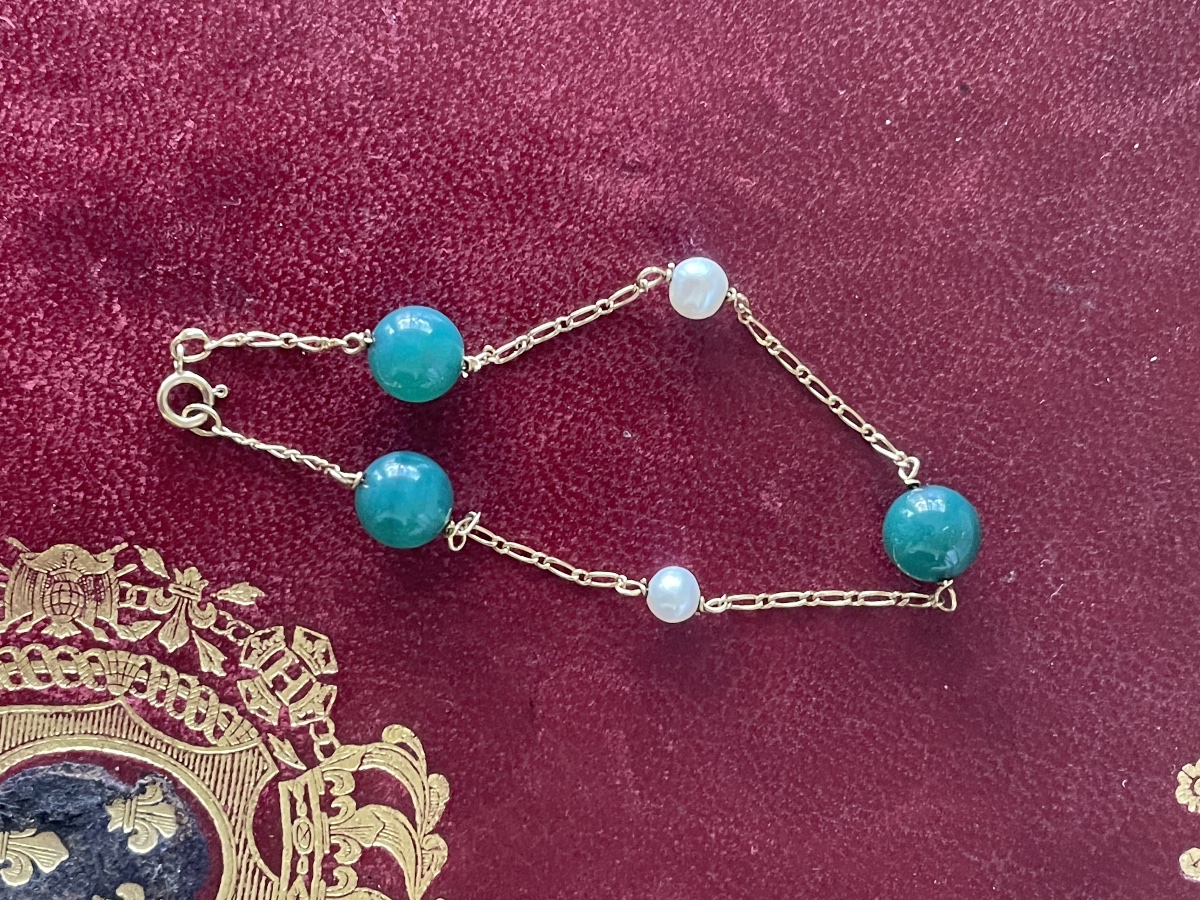 18-karat Gold Bracelet With Fine Pearls And Jade -photo-2