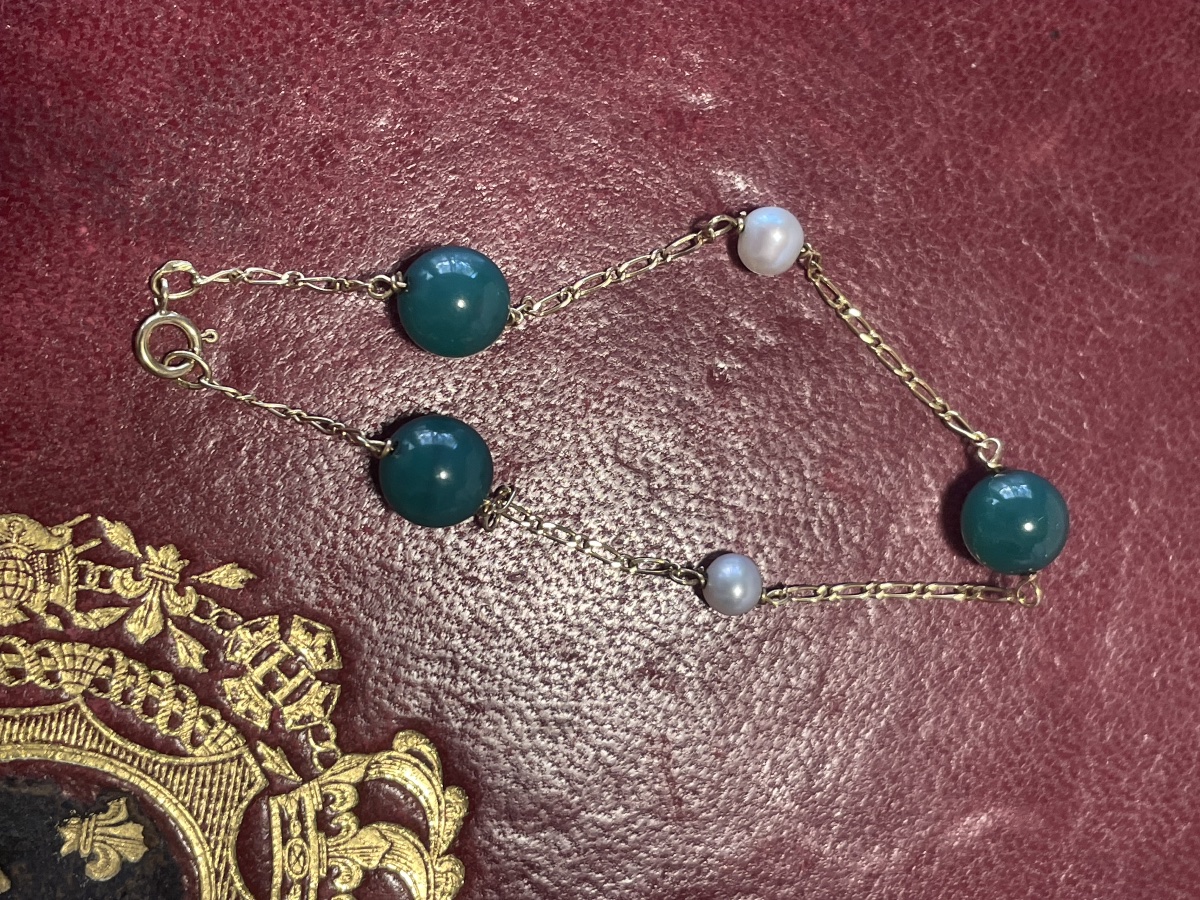 18-karat Gold Bracelet With Fine Pearls And Jade -photo-1