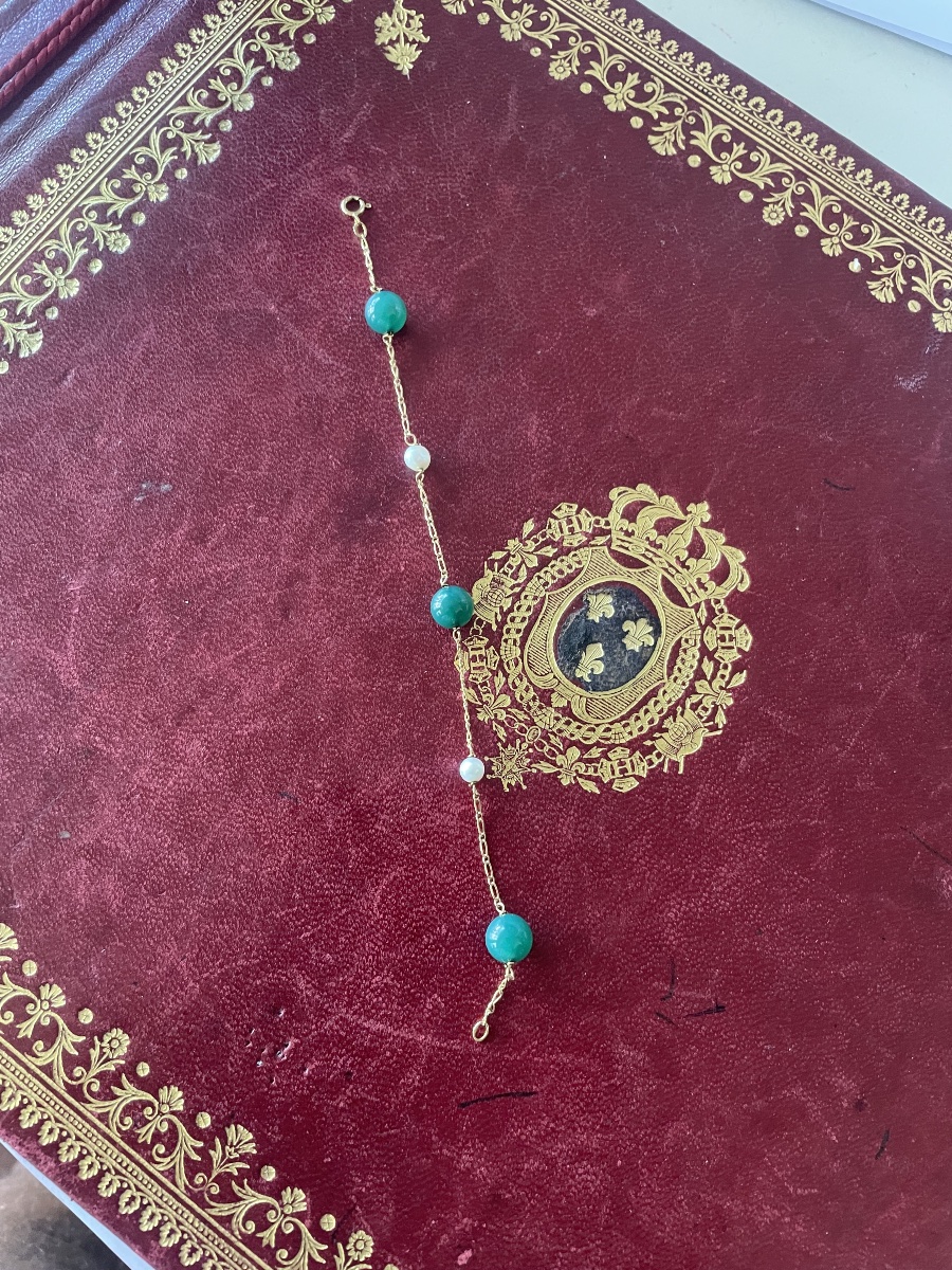18-karat Gold Bracelet With Fine Pearls And Jade -photo-6