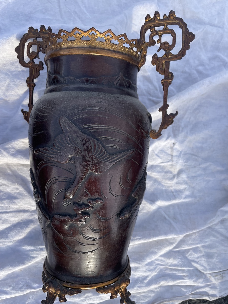Paire de vases bronze asiatique -photo-3