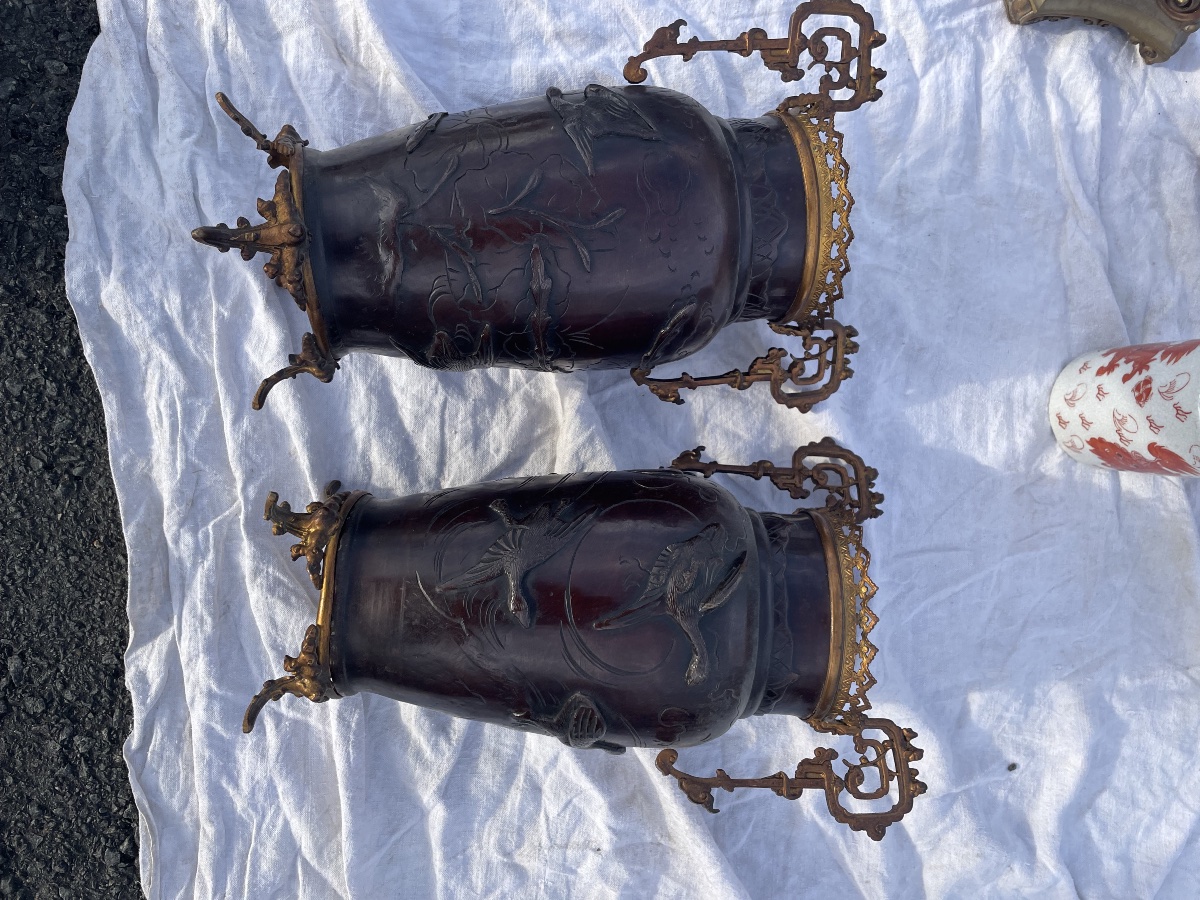 Paire de vases bronze asiatique -photo-2