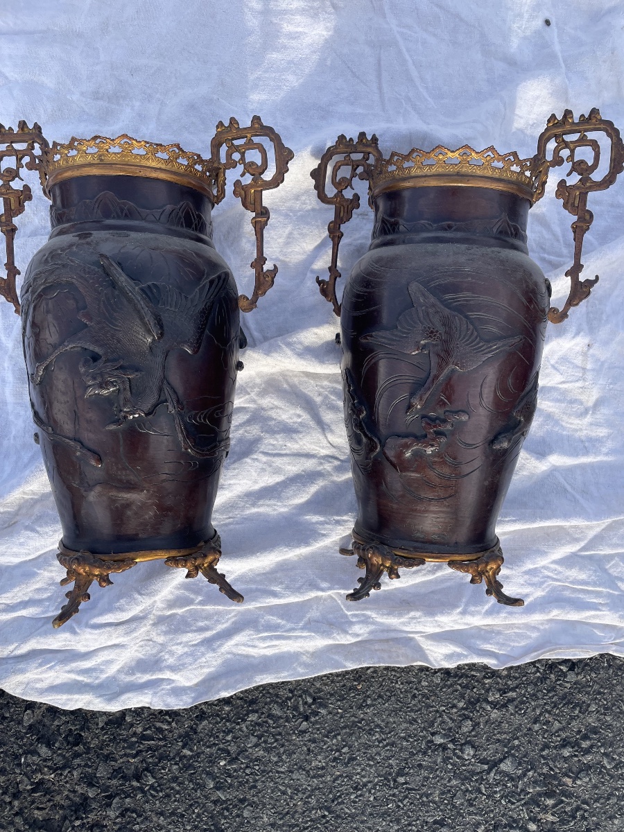 Paire de vases bronze asiatique -photo-3