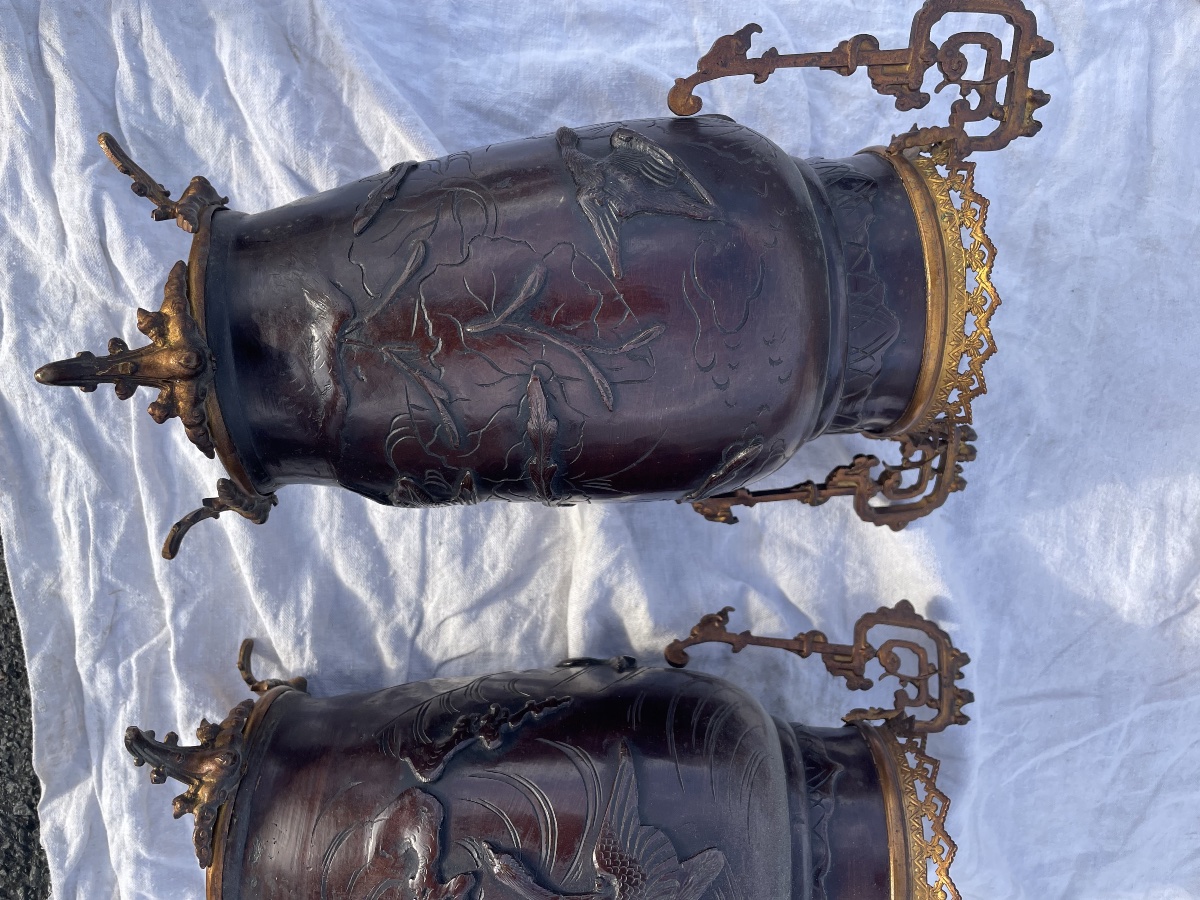 Paire de vases bronze asiatique -photo-7