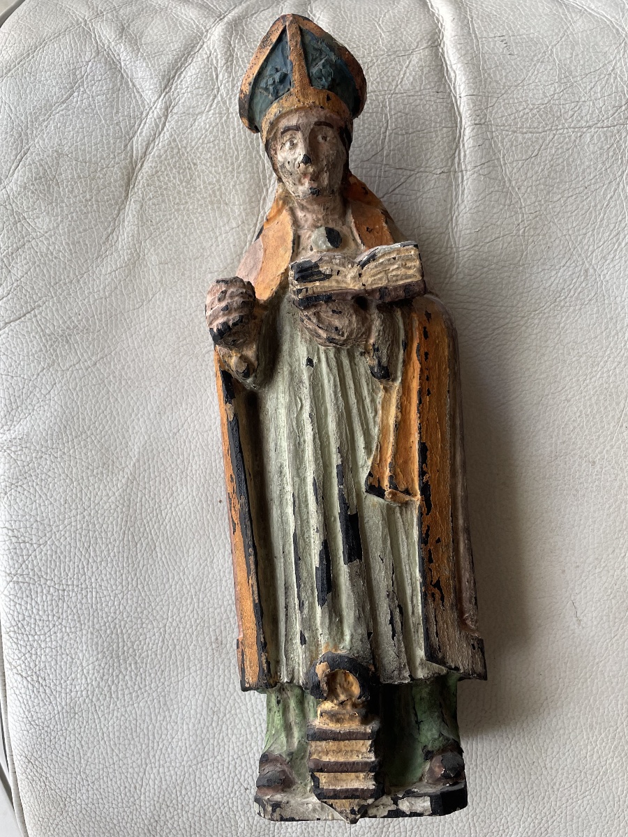 Religious Wooden Sculpture Of A Bishop -photo-2