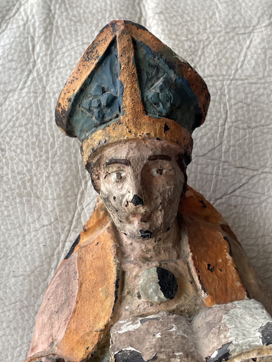 Religious Wooden Sculpture Of A Bishop -photo-3