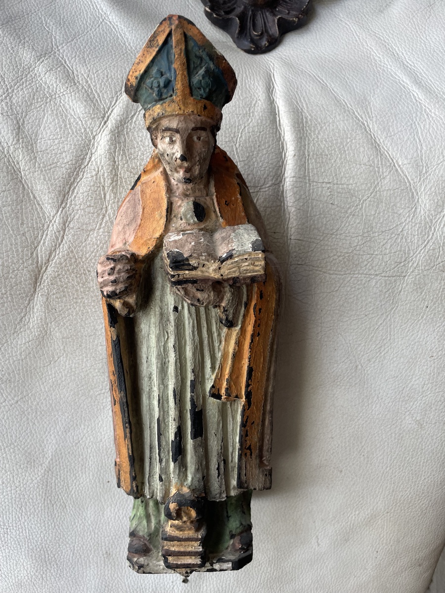 Religious Wooden Sculpture Of A Bishop -photo-2