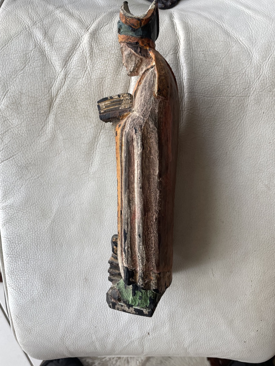 Religious Wooden Sculpture Of A Bishop -photo-4